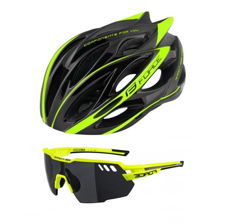 Force BULL černo-fluo cyklistická přilba + Force AMOLEDO fluo-šedé