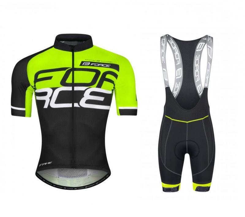 Force FAME fluo-černo-bílý dres + Force FAME černo-fluo cyklokalhoty FORCE