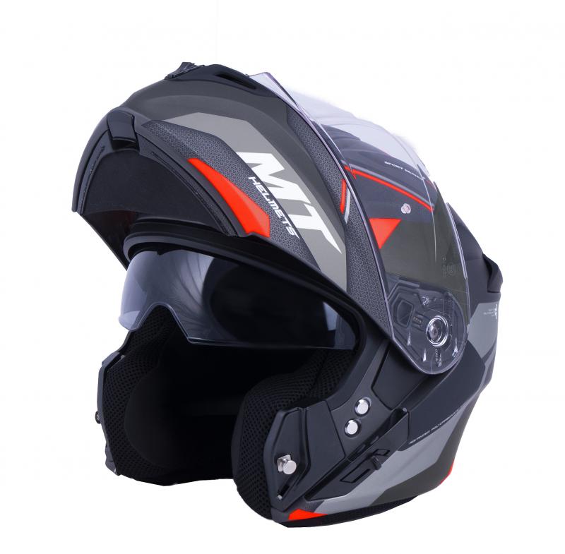 MT Helmets Vyklápěcí přilba na motorku Storm ST-ONE černo-šedo-červená + sleva 300