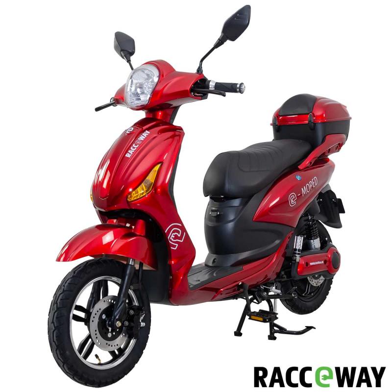 RACCEWAY Elektroskútr E-moped červený-lesklý s baterií 12Ah + sleva 1500